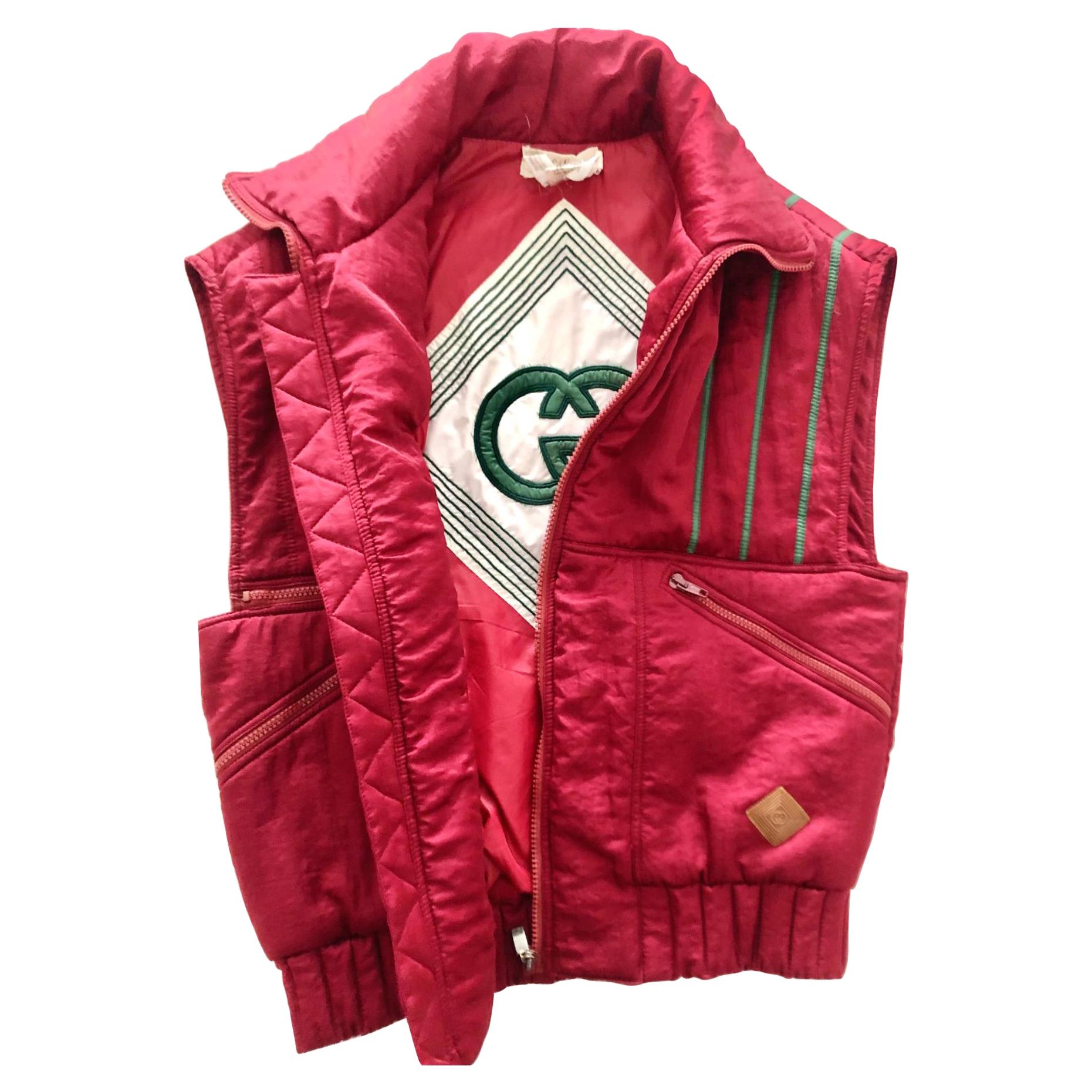 1980s Gucci Pink Logo Puffer Gilet Vest Jacket 