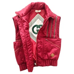1980s Gucci Pink Logo Puffer Gilet Vest Jacket