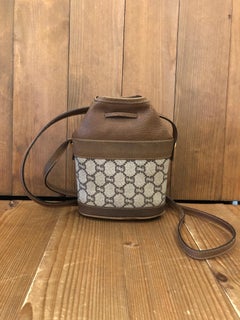 1980s GUCCI Plus Brown GG Canvas Mini Drawstring Crossbody Pouch Bag