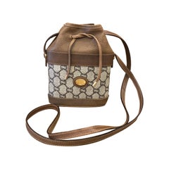 Vintage 1980s GUCCI Plus Brown GG Canvas Mini Drawstring Crossbody Pouch Bag