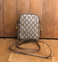 1980s GUCCI Plus Brown GG Monogram Canvas Crossbody Bag