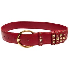 Vintage 1980s Gucci Red Leather Gold Stud High Waist Belt