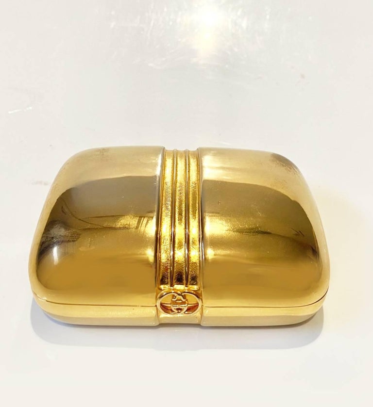 1980s Gucci Sherry Line Gold Tone Metal Soap Jewellery Pill Box For Sale 2
