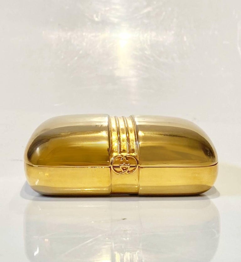 1980s Gucci Sherry Line Gold Tone Metal Soap Jewellery Pill Box For Sale 3