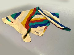 1980s Gucci Stripe Rainbow Multicolor Silk Large Scarf