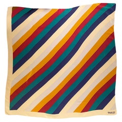1980s Gucci Stripe Rainbow Multicolor Silk Large Scarf 