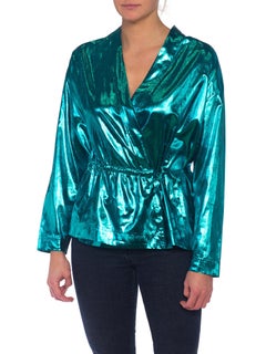 1980S Teal Lamé Gucci Style Disco Wrap Top