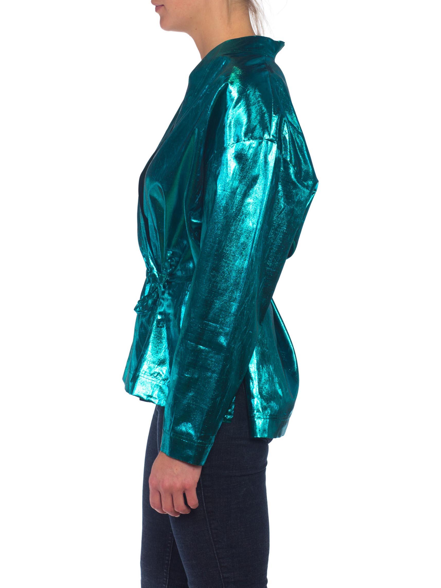 1980S Teal Lamé Gucci Style Disco Wrap Top In Excellent Condition In New York, NY