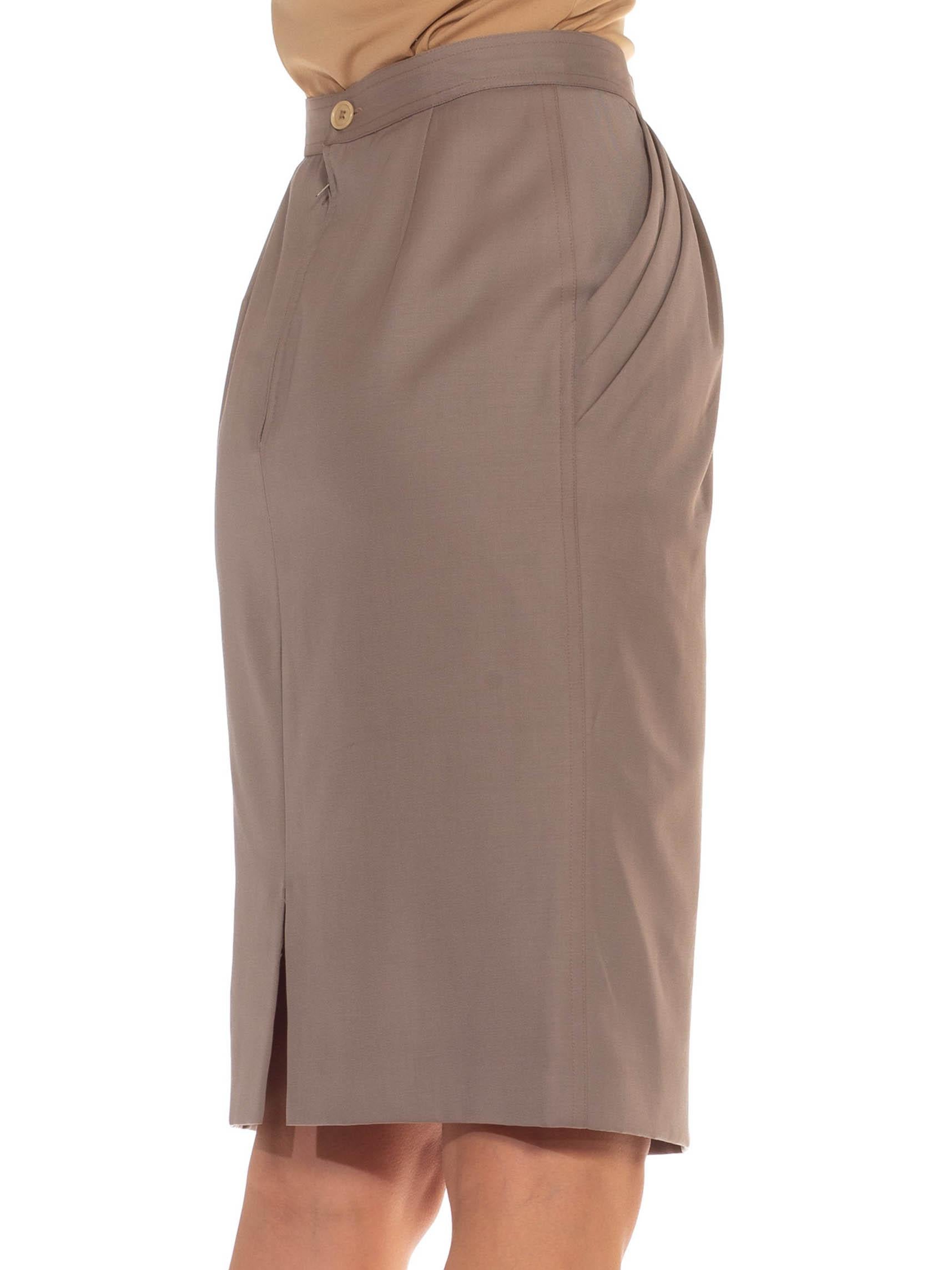 1980S Gucci Taupe Wool Suiting Draped Cowl Skirt For Sale 1