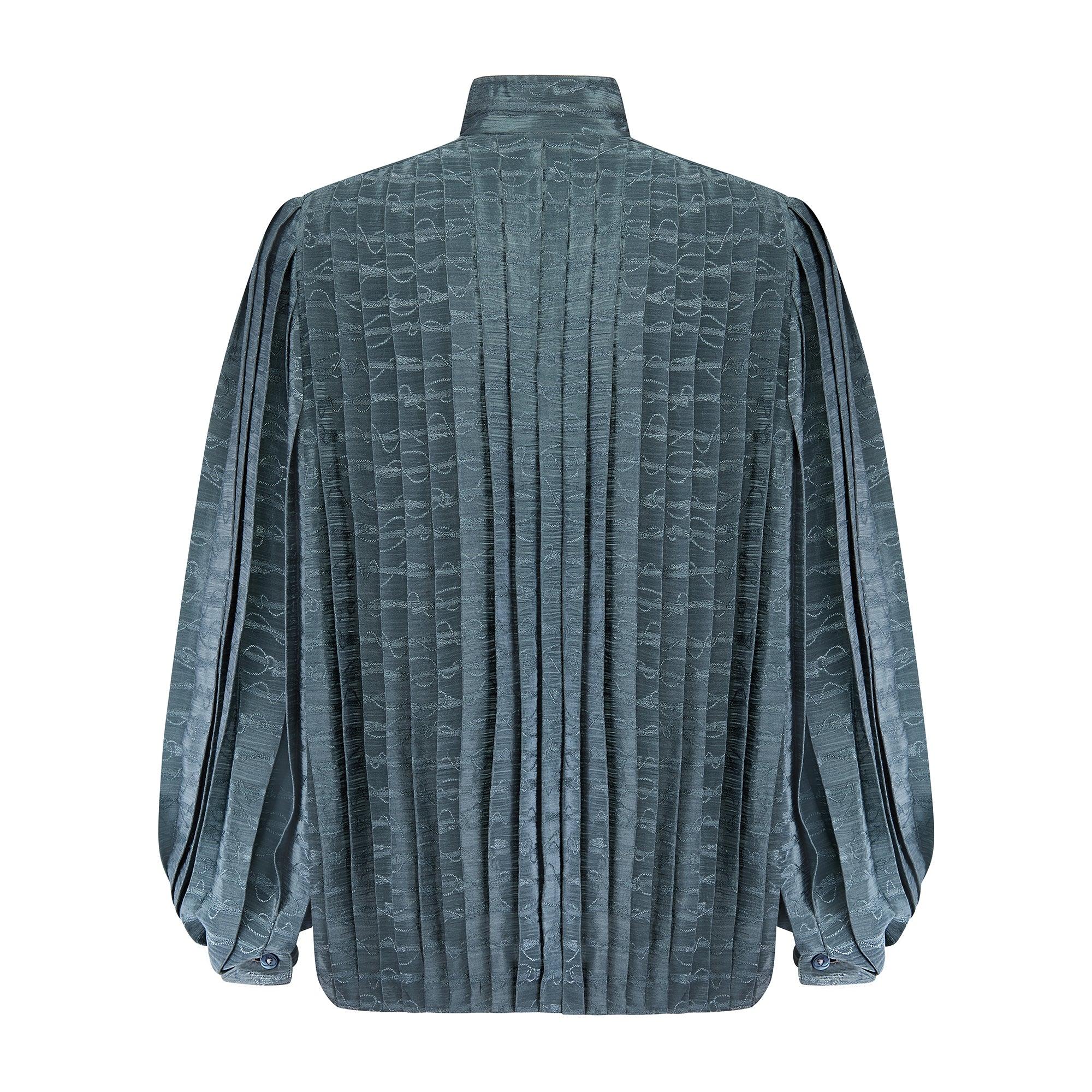 Grigio Camicetta plissettata in seta jacquard di Gucci degli anni '80 in vendita