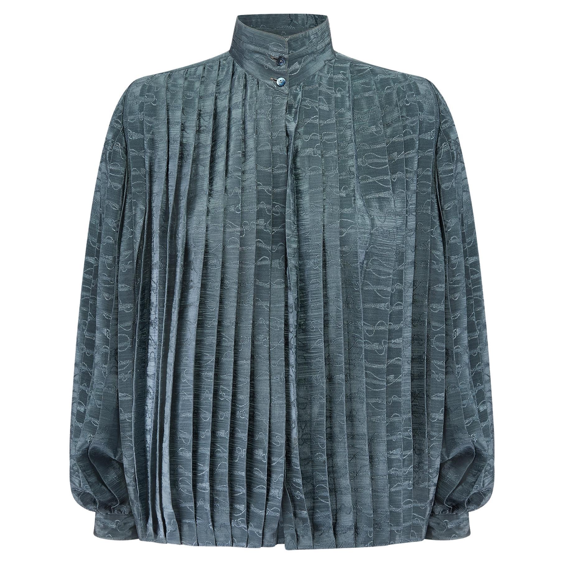 Camicetta plissettata in seta jacquard di Gucci degli anni '80 in vendita