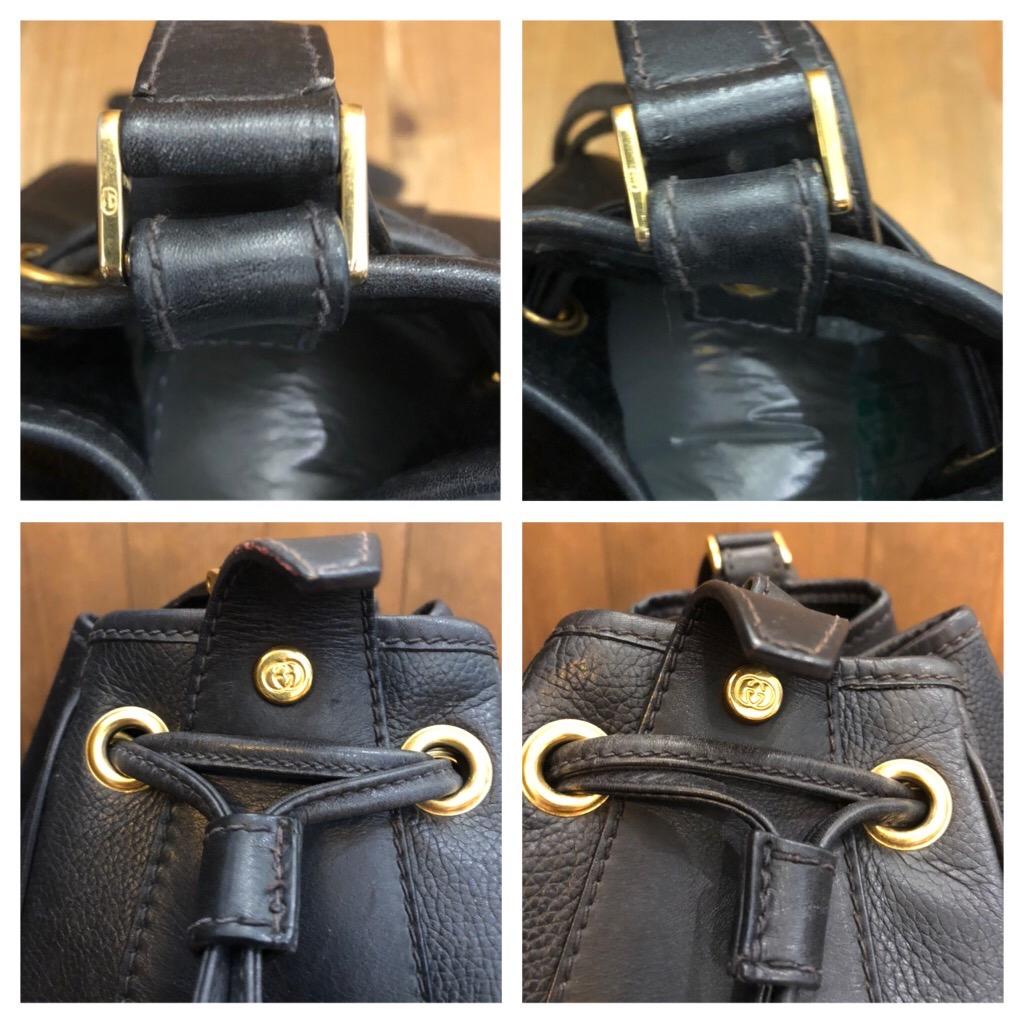 1980s GUCCI Web Black Leather Drawstring Bucket Shoulder Bag In Good Condition In Bangkok, TH