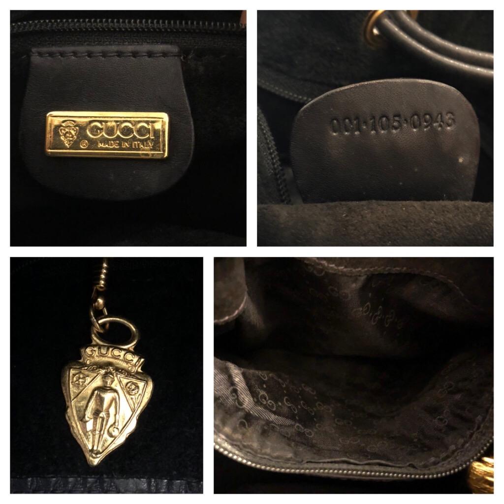 1980s GUCCI Web Black Leather Drawstring Bucket Shoulder Bag 2