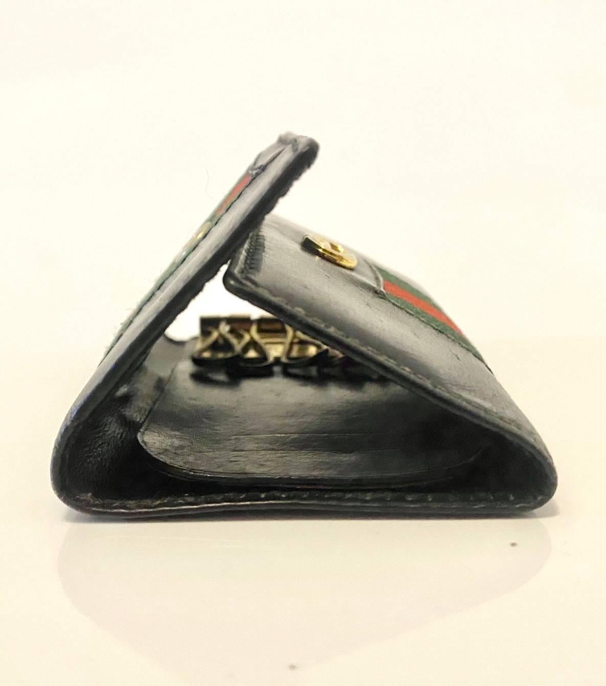 Porte-clés à crochet en cuir noir Gucci des années 1980 Unisexe en vente