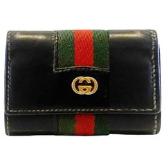 1980s Gucci Web Black Leather Hook Key Holder