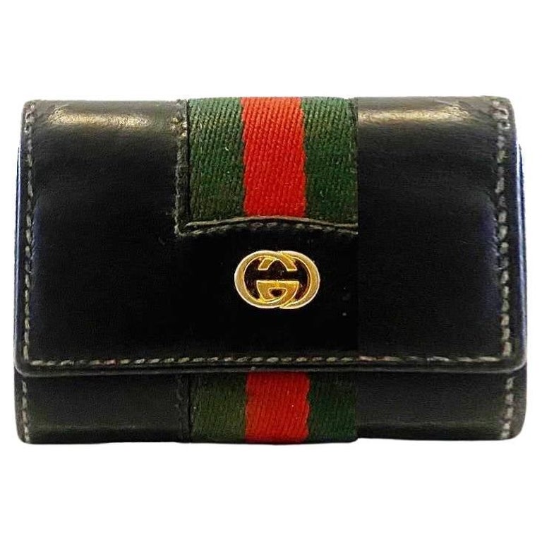 1980s Gucci Web Black Leather Hook Key Holder For Sale at 1stDibs