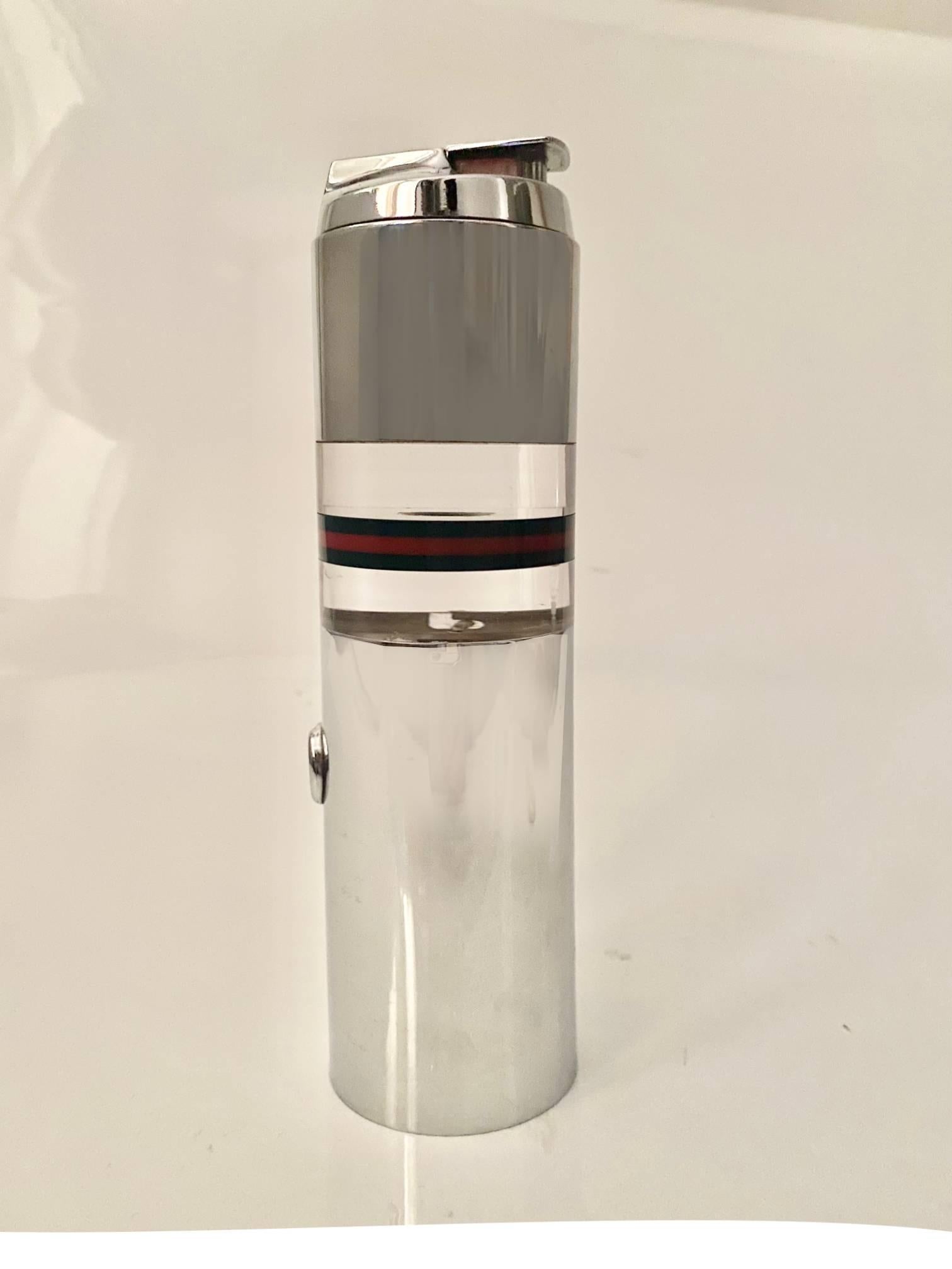 Women's or Men's 1980s Gucci Web Chrome Table Lighter  For Sale