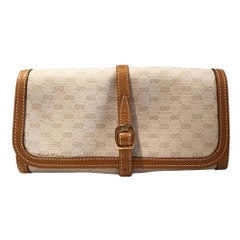 1980s Gucci White Monogram Leather Vanity Make Up Bag 