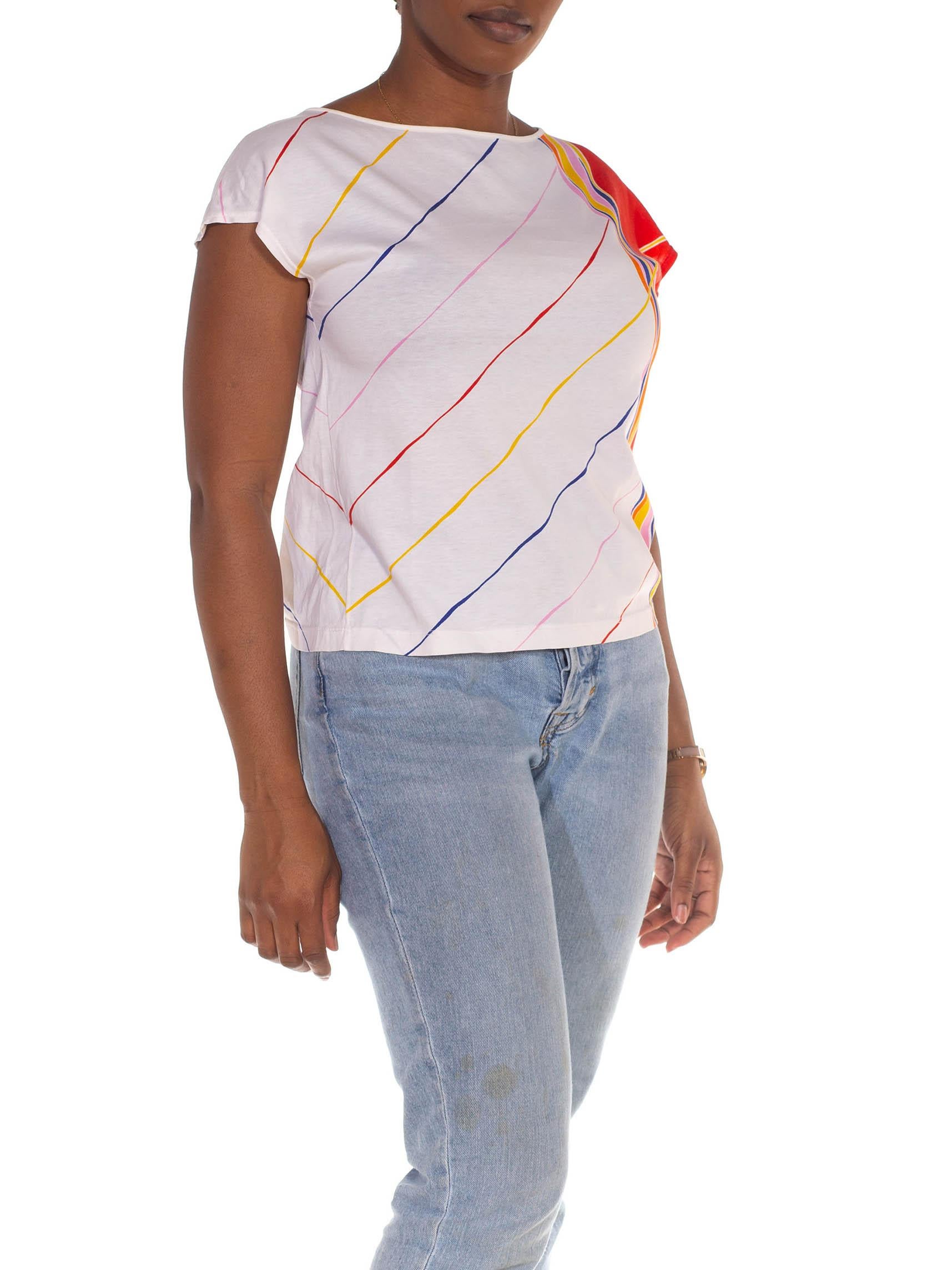 1980S Gucci White & Red Cotton Striped Abstract Print T-Shirt In Excellent Condition In New York, NY