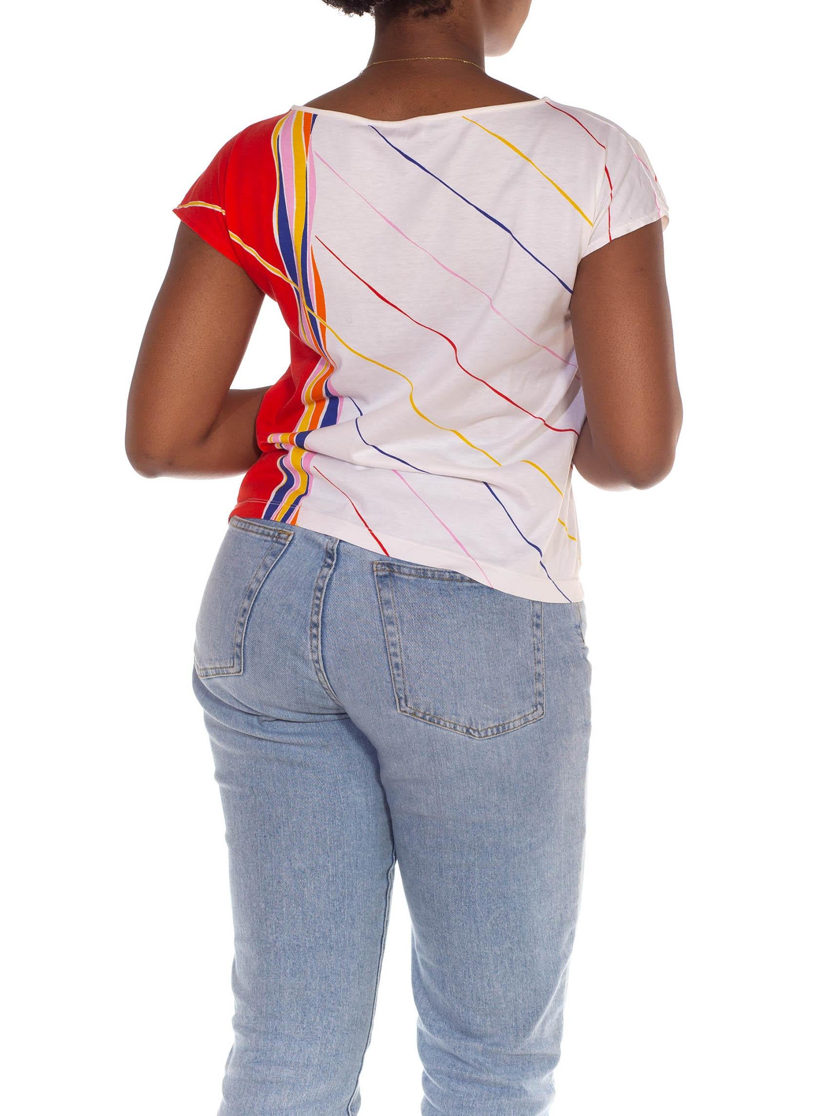 1980S Gucci White & Red Cotton Striped Abstract Print T-Shirt 4