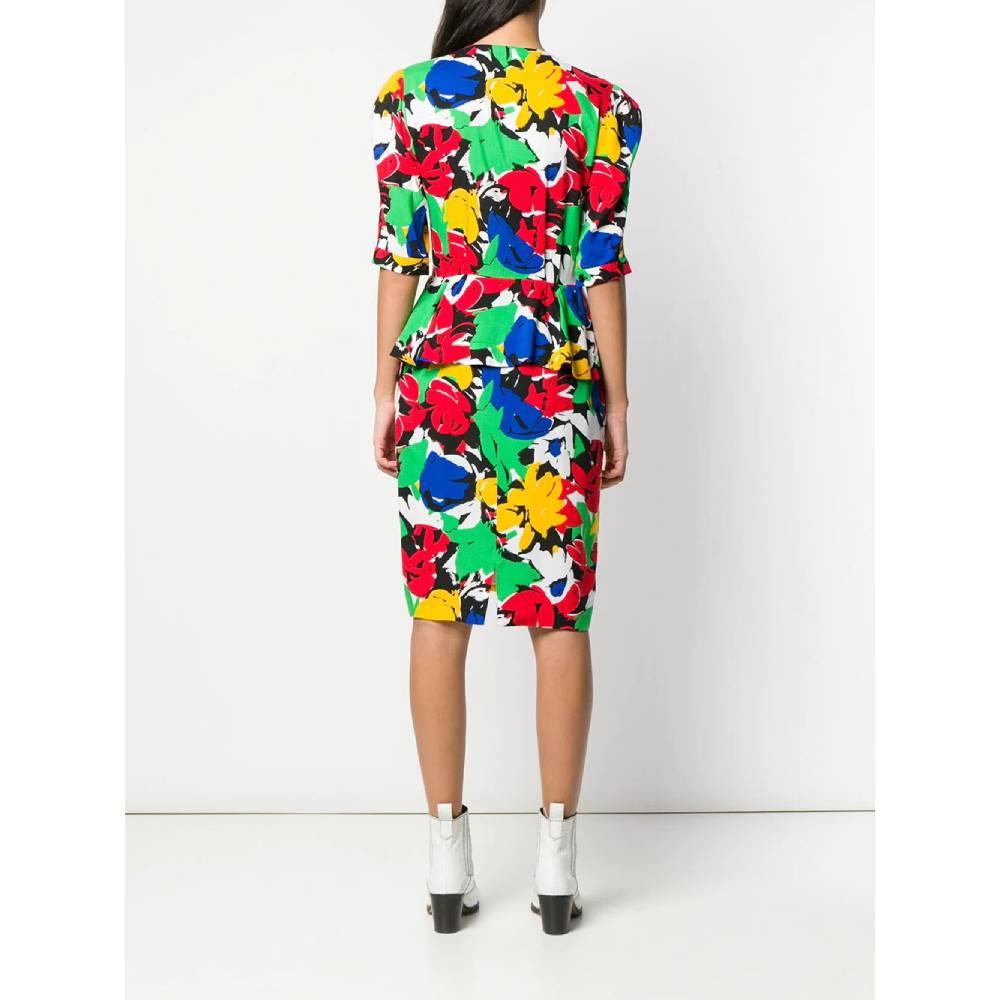 Brown 1980s Guy Laroche Abstract Print Dress