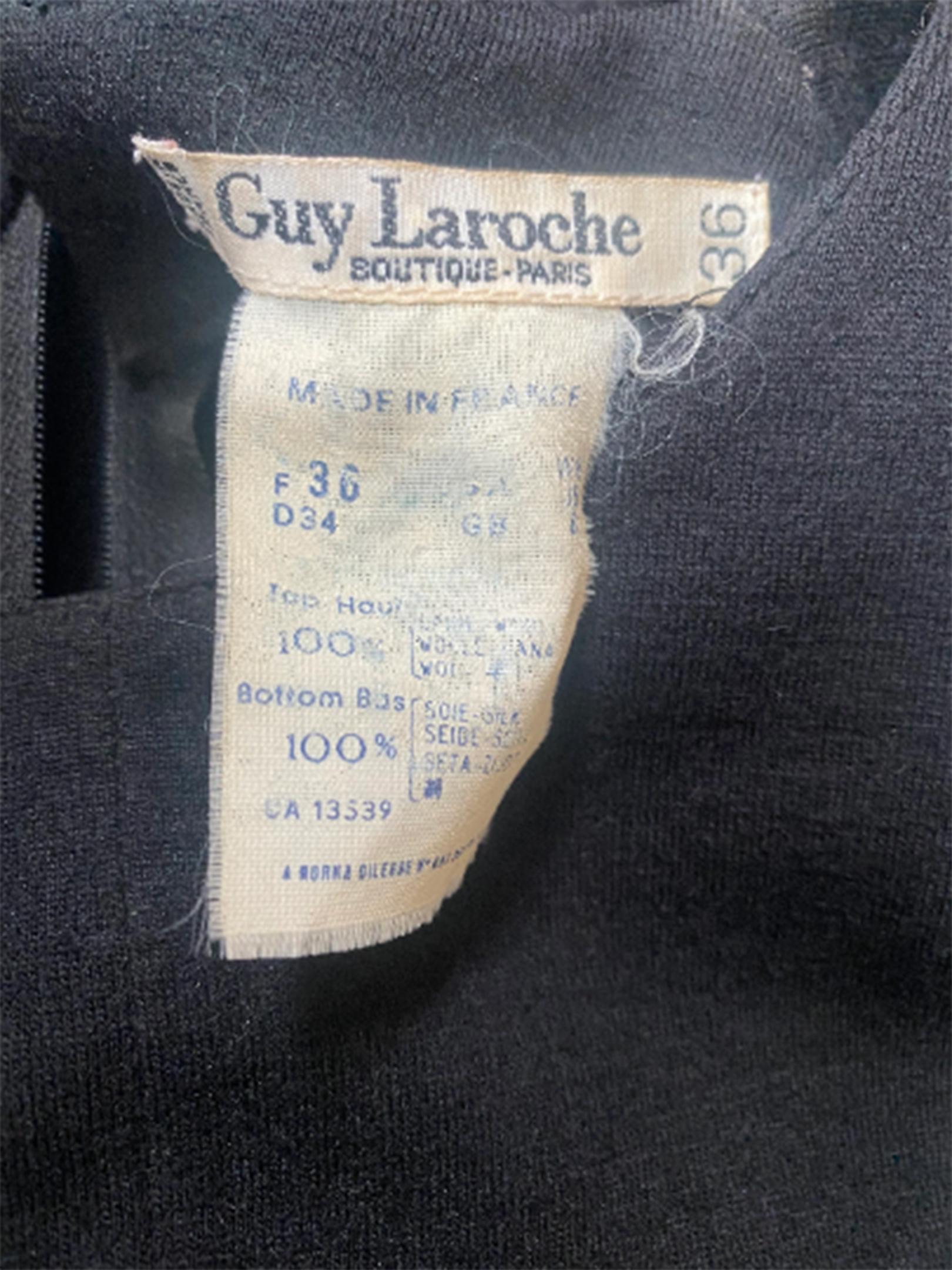 1980s Guy Laroche Black Wool and Silk Taffeta Dress For Sale 2
