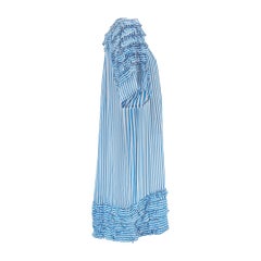 1980s Guy Laroche Blue and White Striped Silk Chiffon Dress