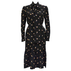 1980s Guy Laroche Diffusion Black Silk Leaf Print Dress