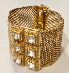 1980s Guy Laroche Gold Plated Mesh Crystal Bangle