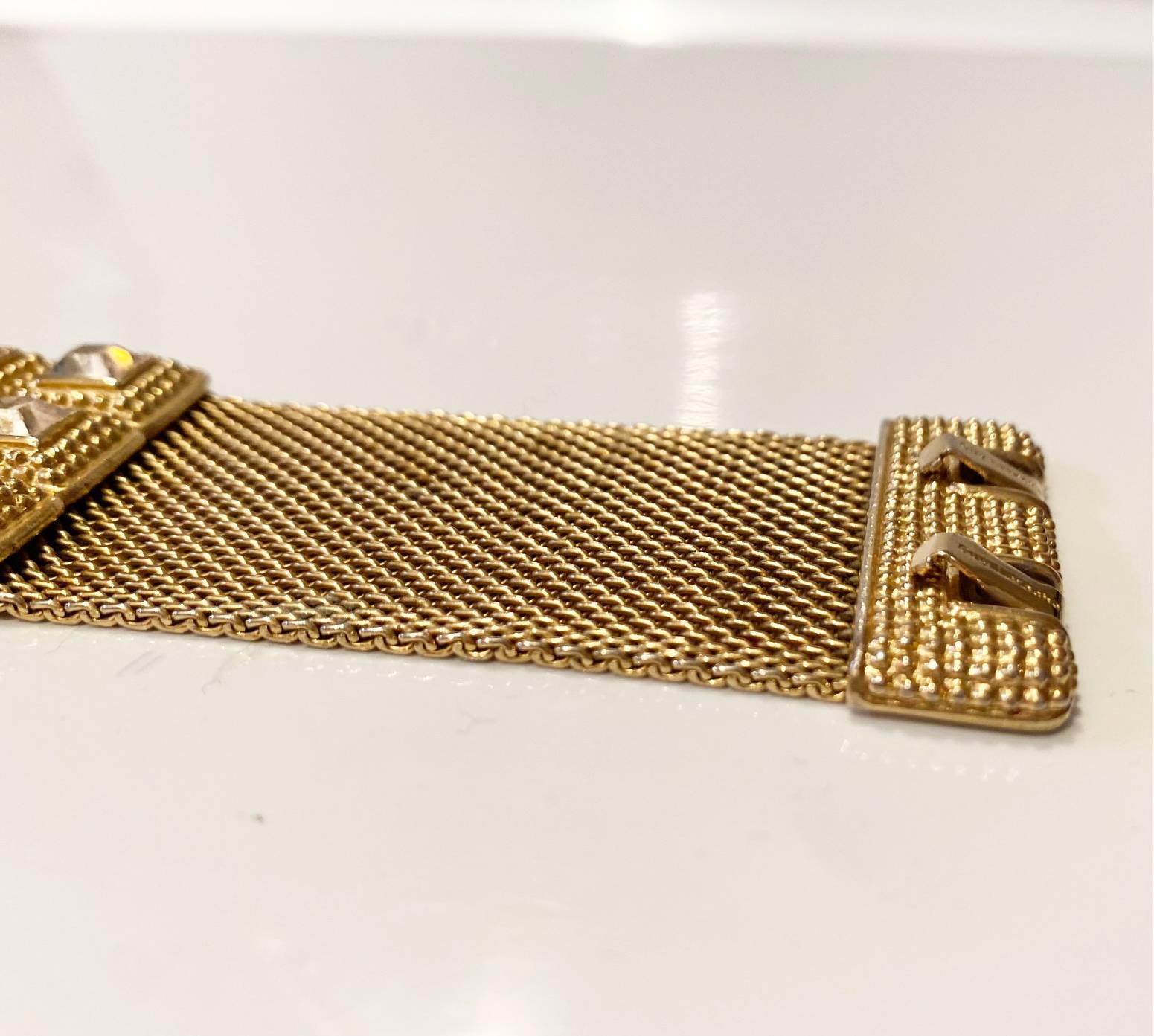 Women's 1980s Guy Laroche Gold Plated Mesh Crystal Bangle