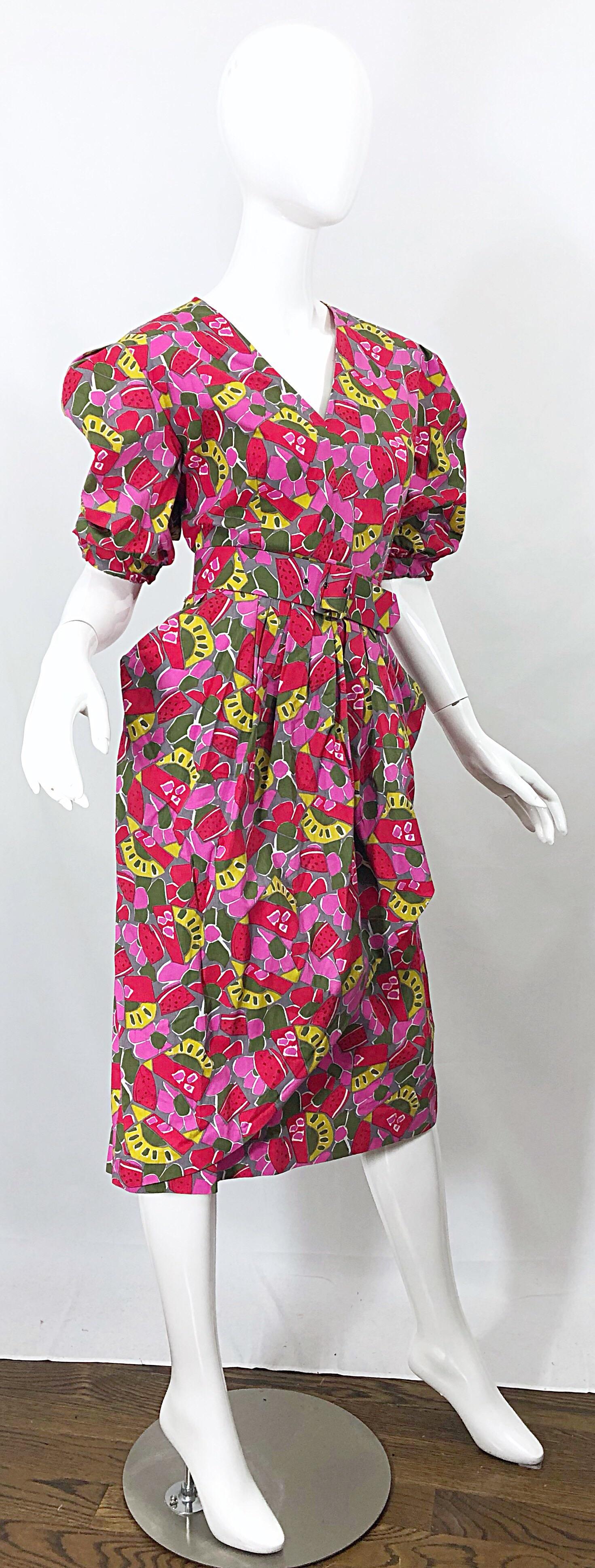1980s Guy Laroche Size 44 / 12 Novelty Fruit Print Avant Garde Vintage 80s Dress For Sale 2
