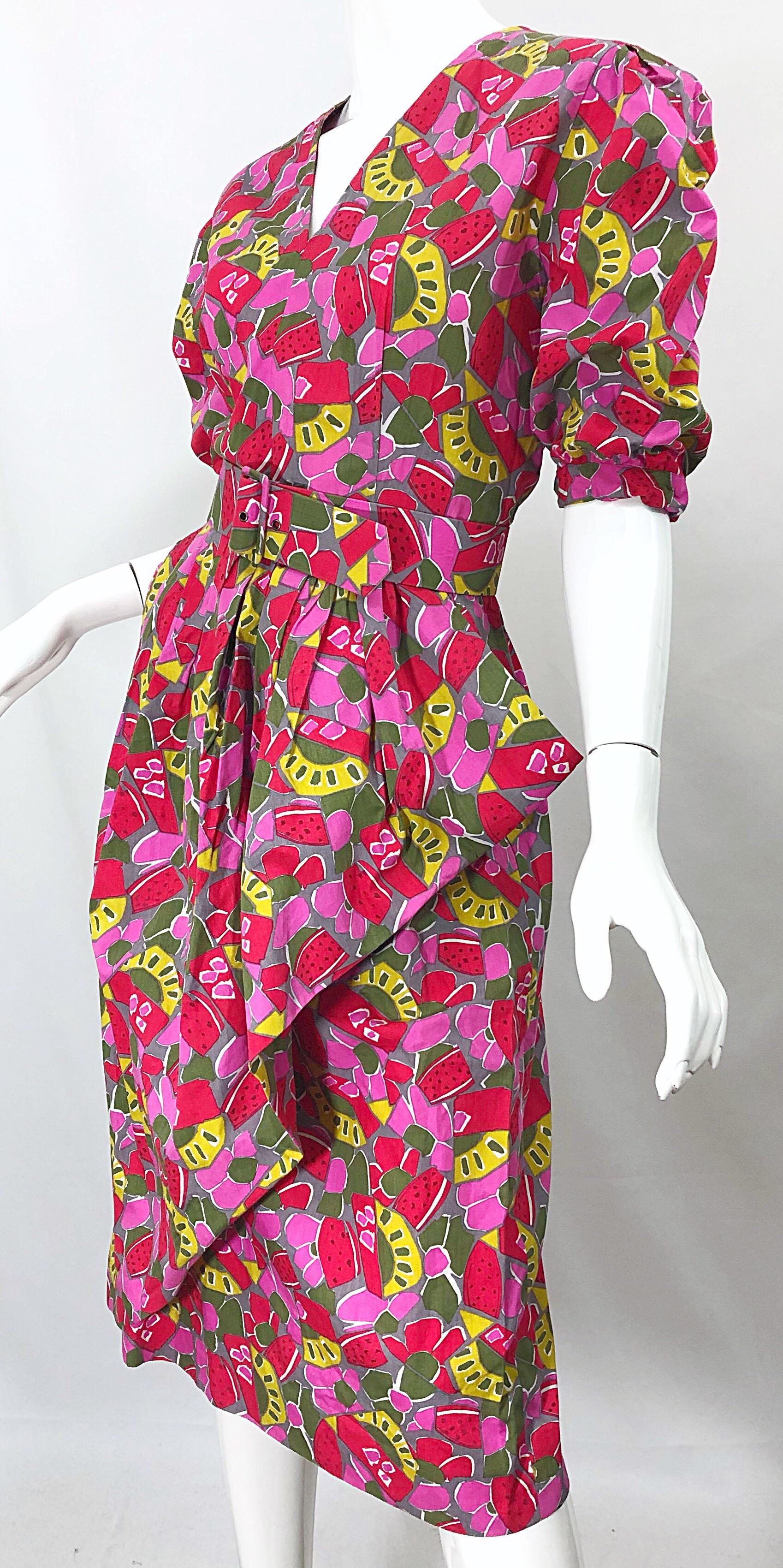 1980s Guy Laroche Size 44 / 12 Novelty Fruit Print Avant Garde Vintage 80s Dress For Sale 4