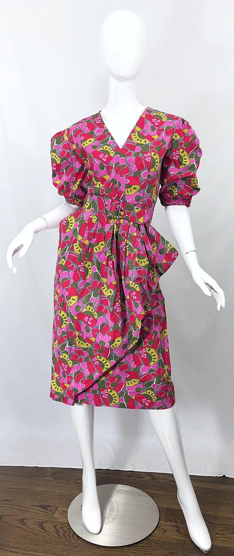 Vintage 80s Red Guy Laroche Working Girl Ruffle Suit Dress 12 14 M