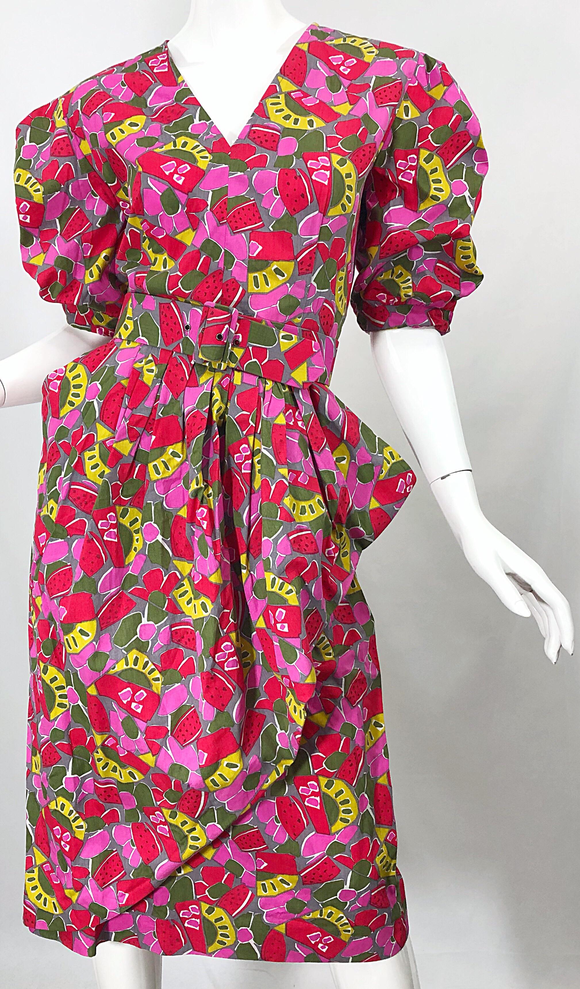 Women's 1980s Guy Laroche Size 44 / 12 Novelty Fruit Print Avant Garde Vintage 80s Dress For Sale