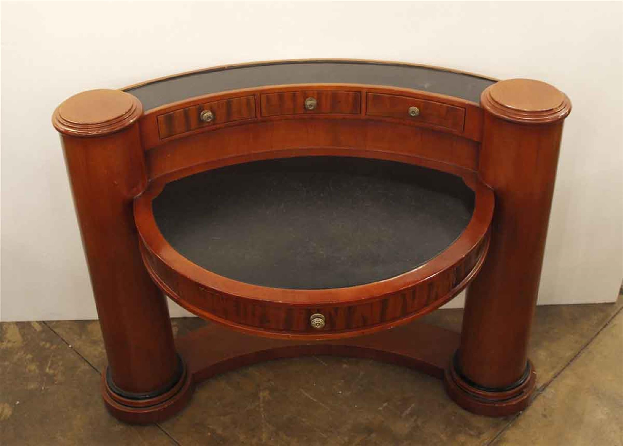 1980s Half Circle Wood Desk with Pillars & Leather Top by Enrique Garcel In Good Condition In New York, NY