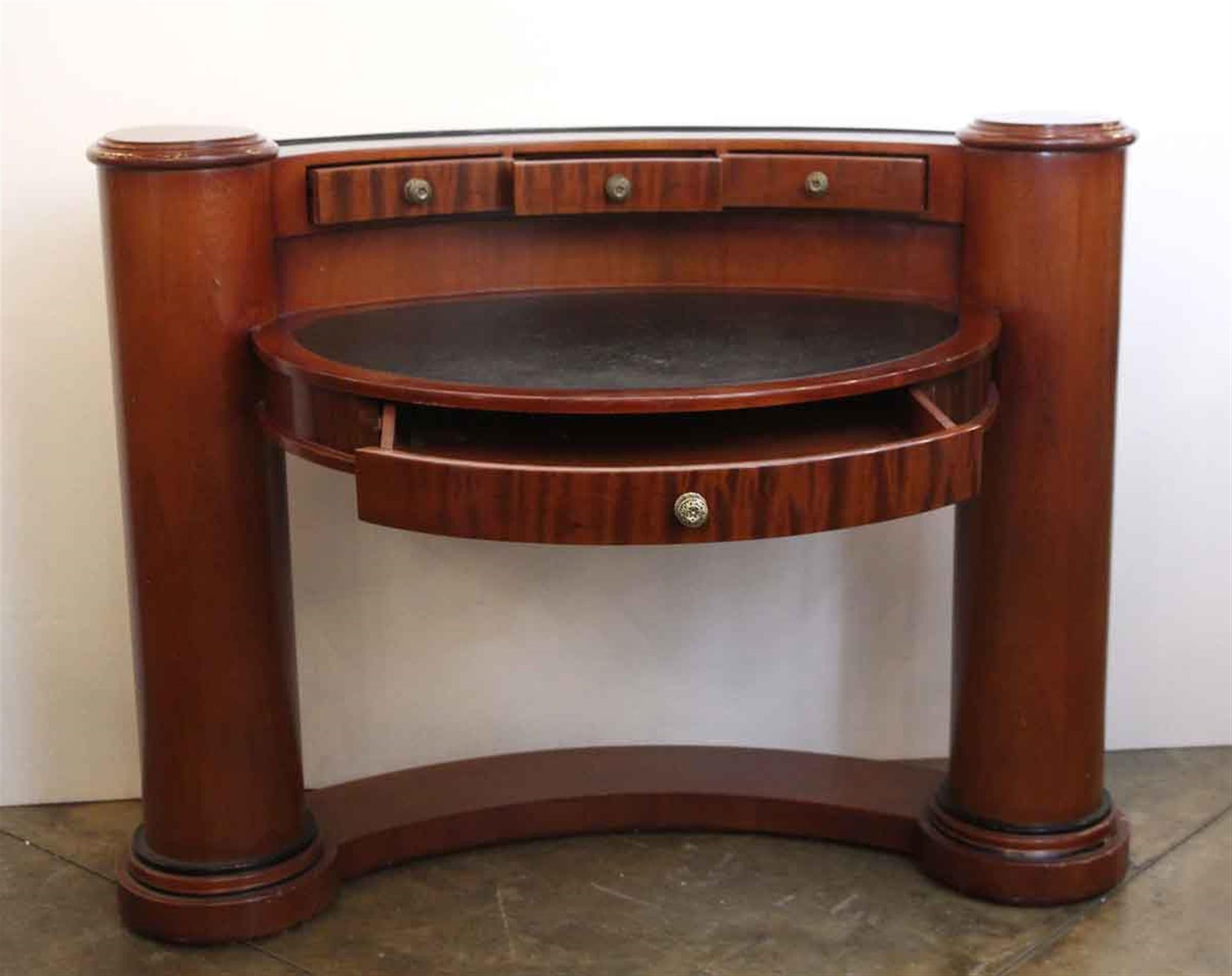 1980s Half Circle Wood Desk with Pillars & Leather Top by Enrique Garcel (Ende des 20. Jahrhunderts)