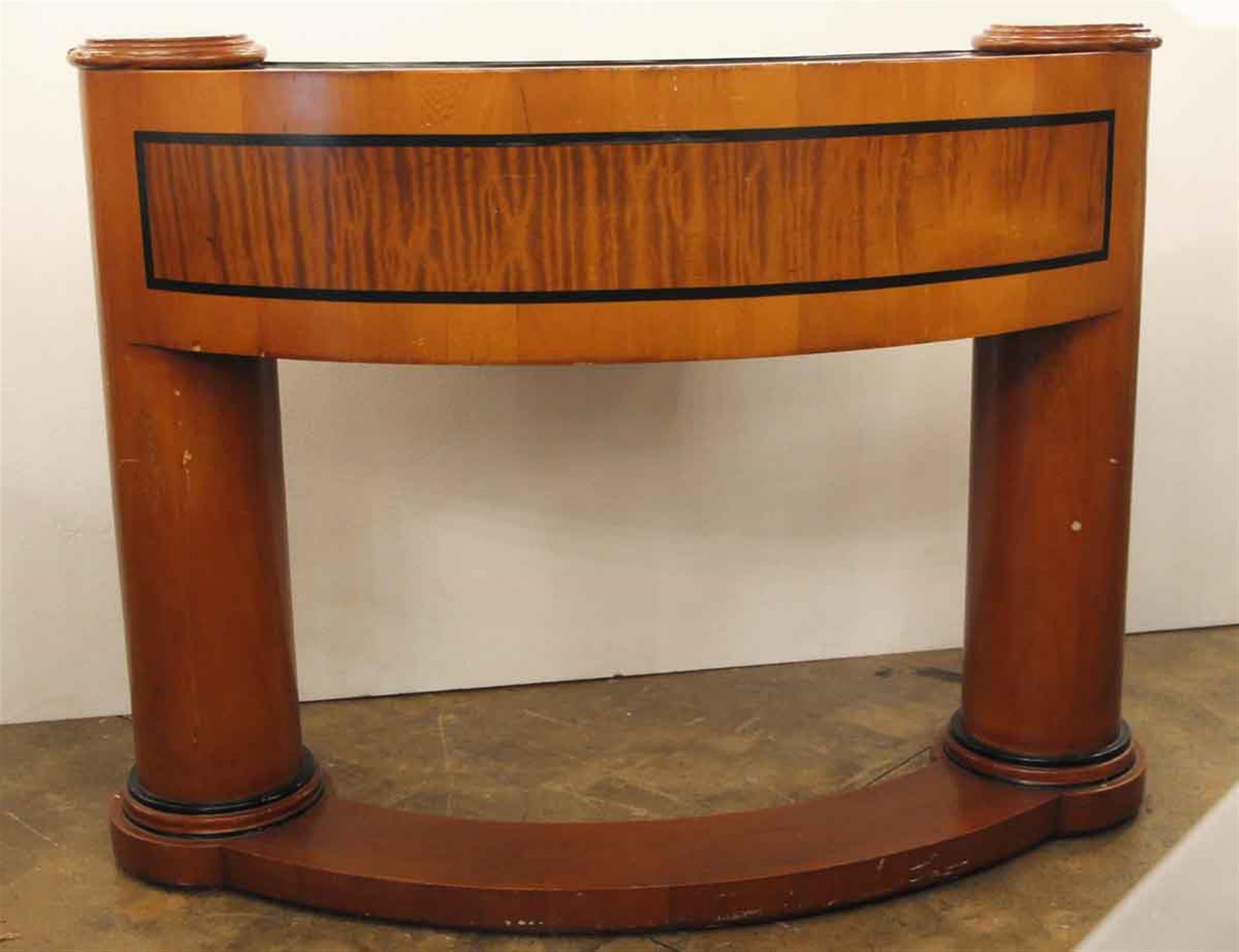 1980s Half Circle Wood Desk with Pillars & Leather Top by Enrique Garcel 4