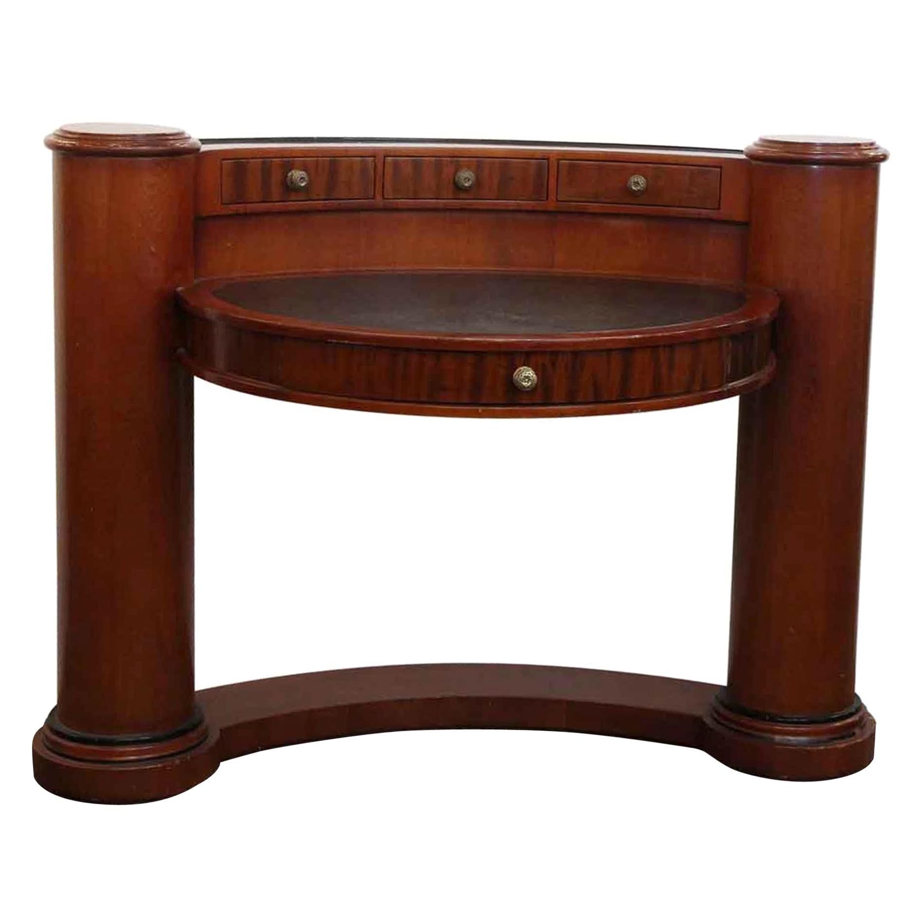 1980s Half Circle Wood Desk with Pillars & Leather Top by Enrique Garcel