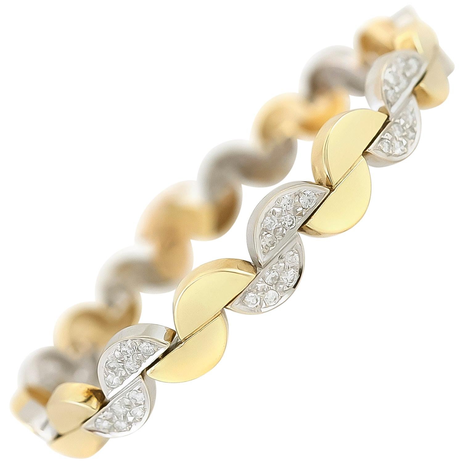 Bracelet à maillons en or jaune 14 carats avec diamants en demi-lune, années 1980