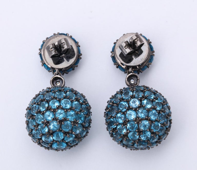 1980s Half Sphere Shape and Hanging Ball Blue Topaz Gold Drop Earrings ...