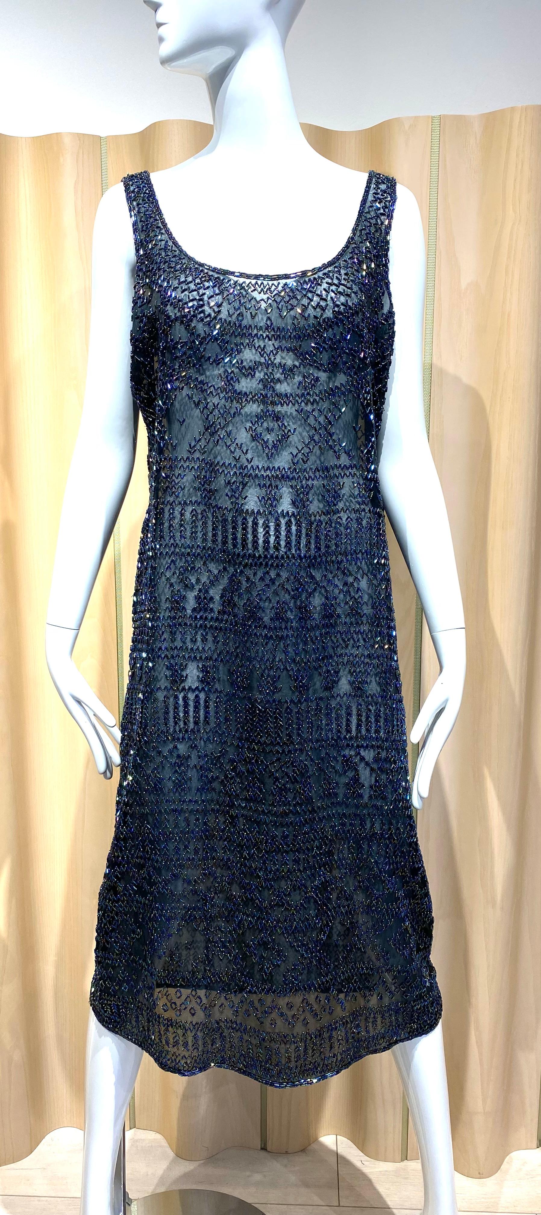 1980s Halston Black Beaded Cocktail Dress with Cardigan For Sale 2