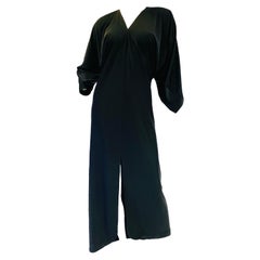 Vintage 1980s Halston Black Jersey Knit Dolman Sleeved Kaftan