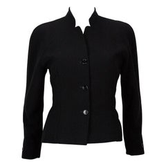 Retro 1980s Halston Black Wool Crepe Tailored Blazer