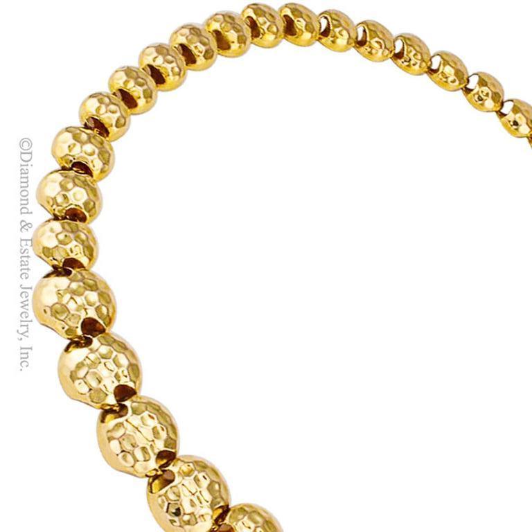 1980s Hammered Gold Bead Necklace In Excellent Condition In Los Angeles, CA