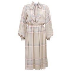 1980s Hanae Mori Beige Plaid Shirt Dress 