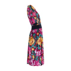 1980s Hanae Mori Cotton Floral Midi-Dress