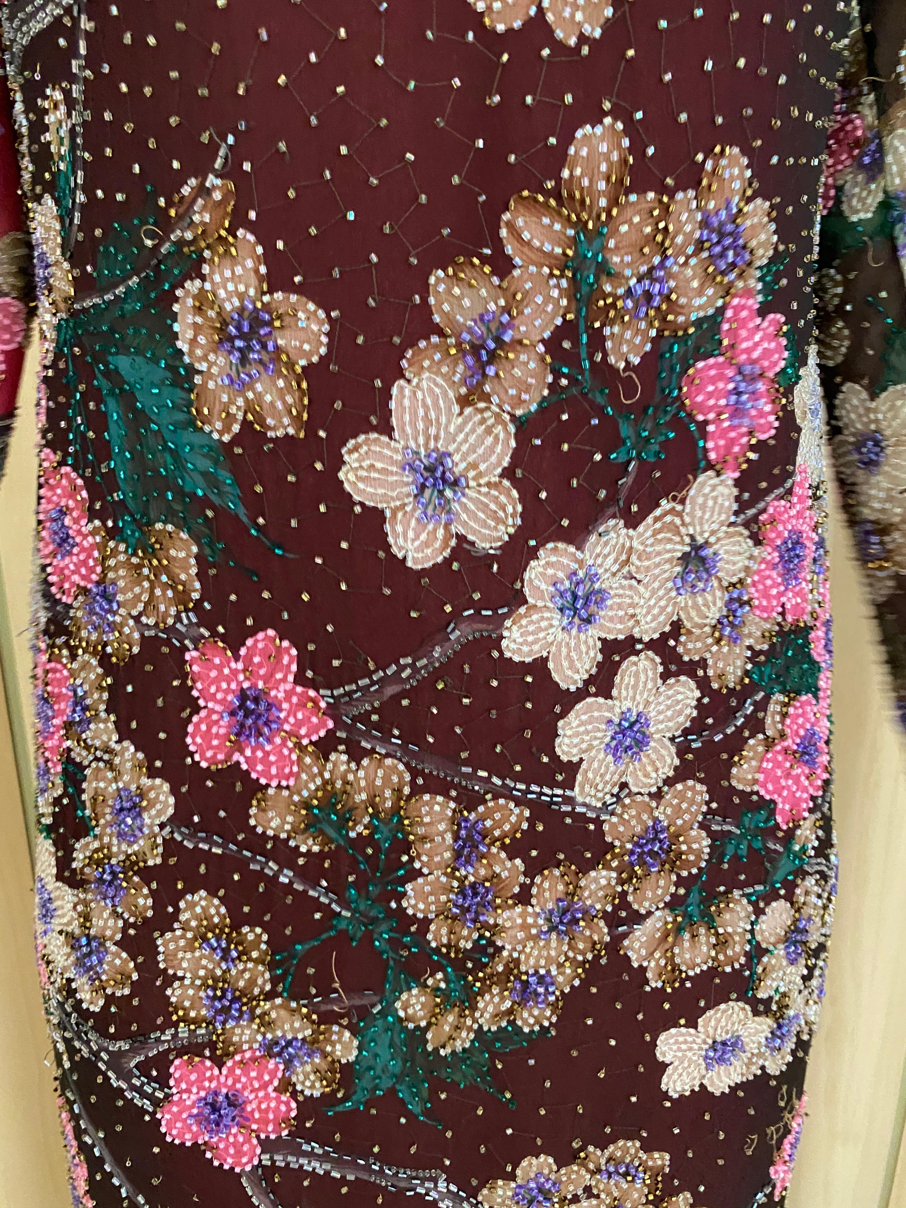 1980s Hanae Mori Pink Floral Beaded Gown 2