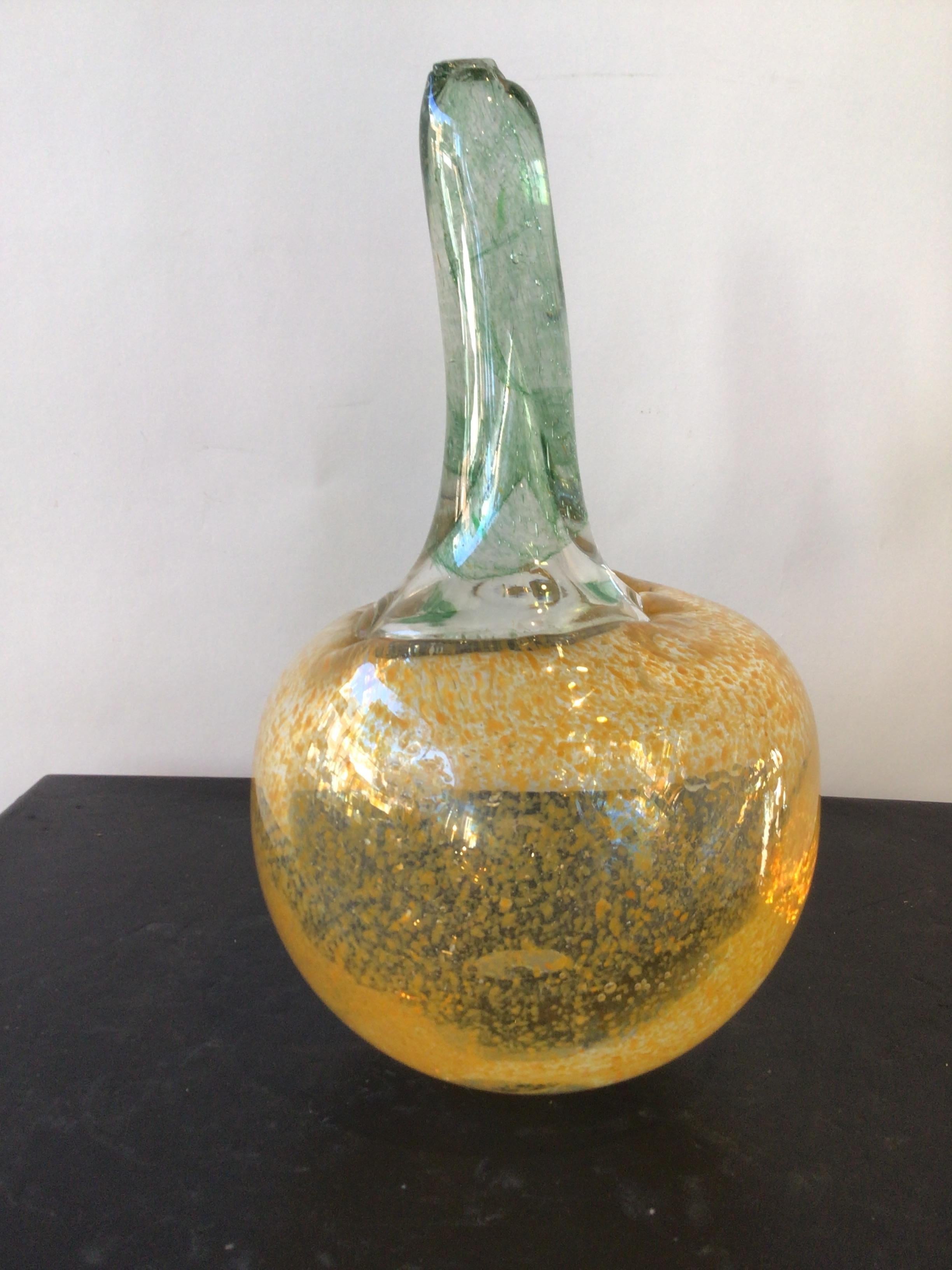 Late 20th Century 1980s Hand Blown Glass Pumpkin by Stuart Braunstein For Sale