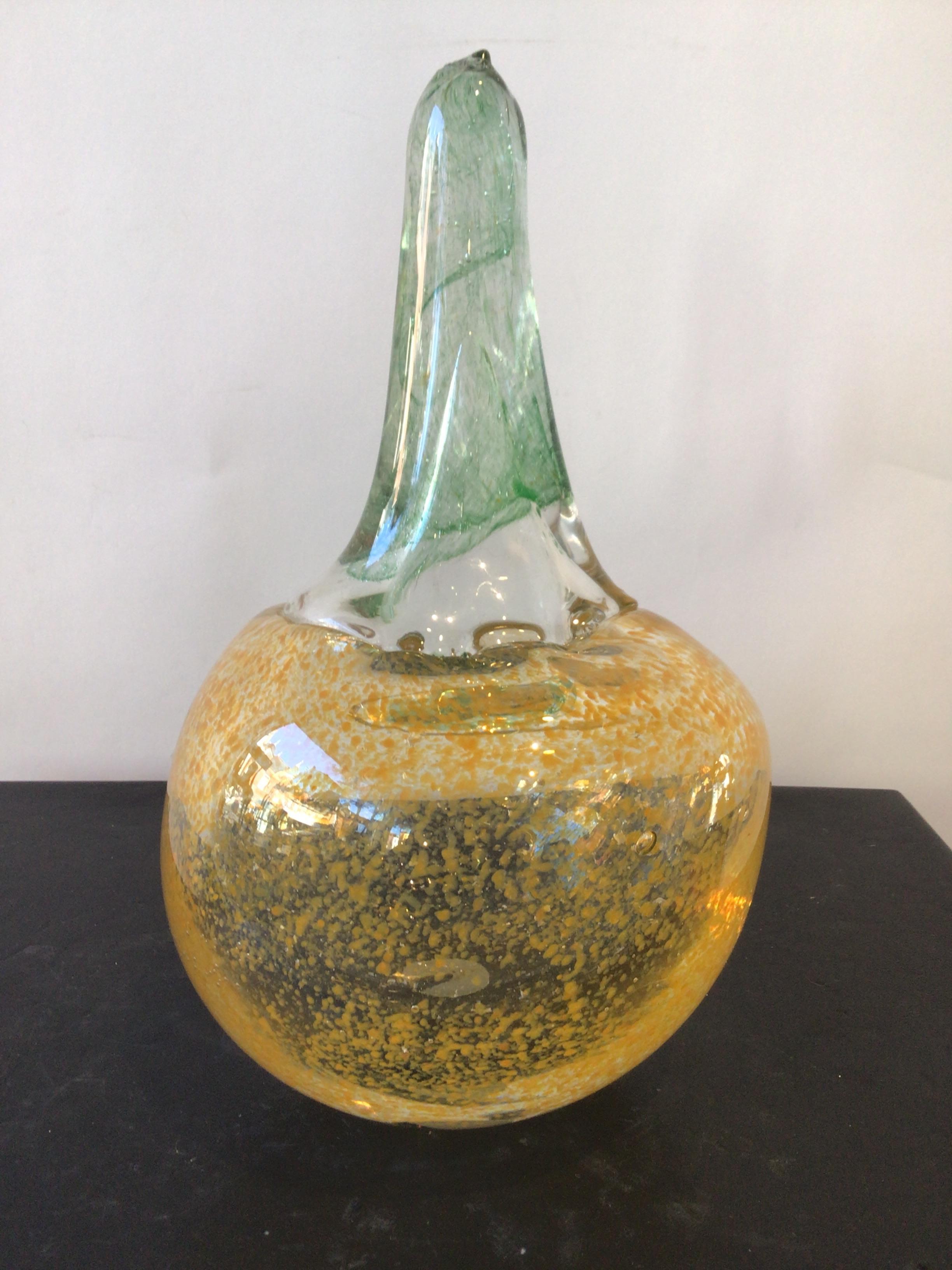 Art Glass 1980s Hand Blown Glass Pumpkin by Stuart Braunstein For Sale