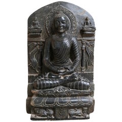 1980s Hand Carved Black Marble Buddha Sculpture